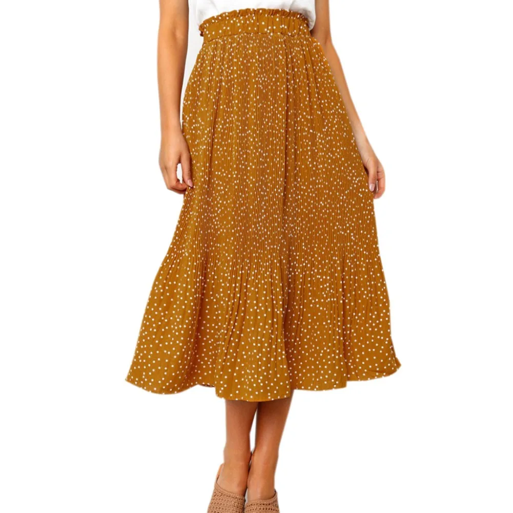 

Women Skirt Dot printed Skirt Fashion Ladies Party Cocktail Summer Womens Casual Skirt High Waist Long Skirts faldas mujer BB4
