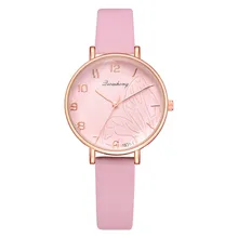 Fashionable Quartz Ladies Convex Glass Leather Clock Wrist watch
