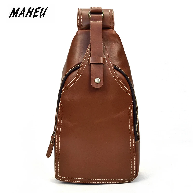

MAHEU Messenger Bag Men Shoulder Genuine Leather Chest Bag Crossbody Business Messenger Bags Male small Back Pack Single Strap