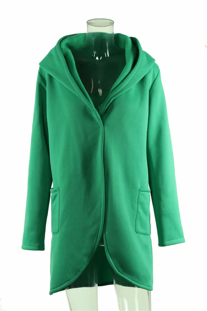 Модное женское пальто, верхняя одежда XXXXL 5XL размера плюс, повседневная куртка с карманами и капюшоном, осенне-зимний стиль, свободные однотонные, стиль Харадзюку, одежда - Цвет: Армейский зеленый