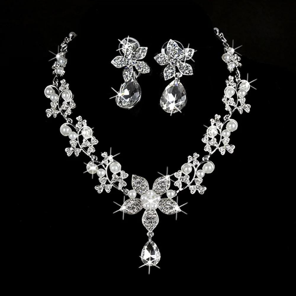 1 set New Prom Wedding Bridal Crystal Rhinestone Necklace Earring Jewelry set