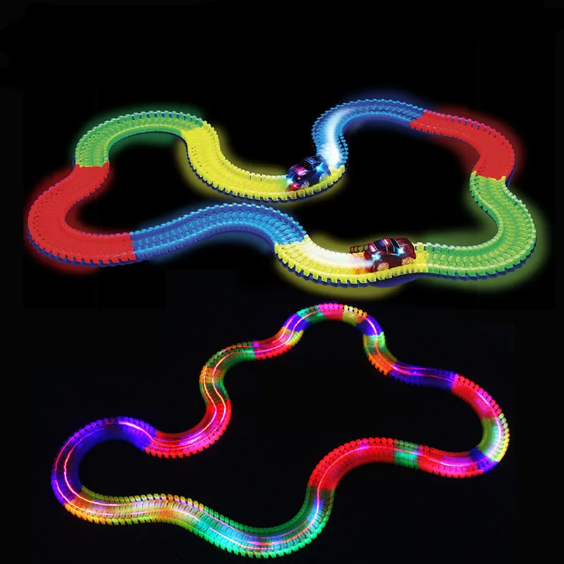 

360 pcs magic Glowing Race Car Twister Track DIY LED Flashing Light Tracking Rail Glow in the Dark Flexible Railway Cars