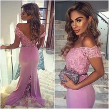 Robe De Soiree New Apliques Mermaid Bean Pink Long Evening Dress Party Elegant Vestido De Festa Long Prom Gown