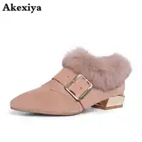 Fur shoes female rabbit fur autumn and winter new wild thick with Lok Fu shoes female lazy net red single shoes fairy