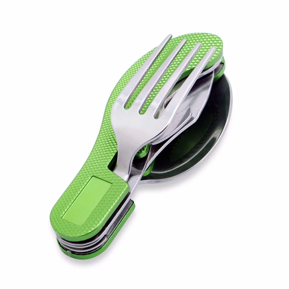 4 in 1 Portable MultiFunction Durable Stainless Steel Folding Spoon Fork Knife Bottle Opener Outdoor Camping Picnic Tableware 