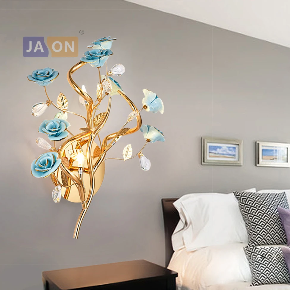

g4 led Postmodern Iron Ceramic Crystal Gold Blue Lamp LED Light Wall lamp Wall Light Wall Sconce For Bedroom Corridor