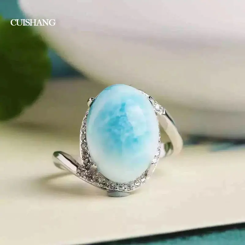 

CSJ Natural Larimar Rings Sterling 925 Silver 10ct Larimar Fine Jewelry Wedding Engagement Bands for Women Ladies Girls Gift