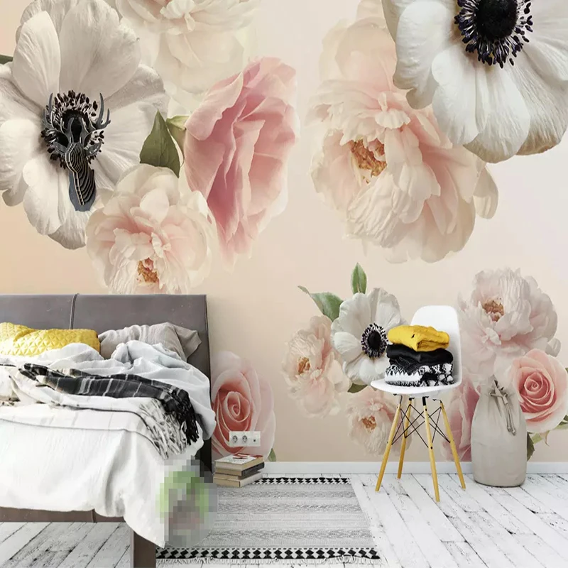 Пользовательские 3D фото обои романтические Красивые цветочные цветы фреска спальня Свадьба комната ТВ фон настенные фрески обои рулон 3D