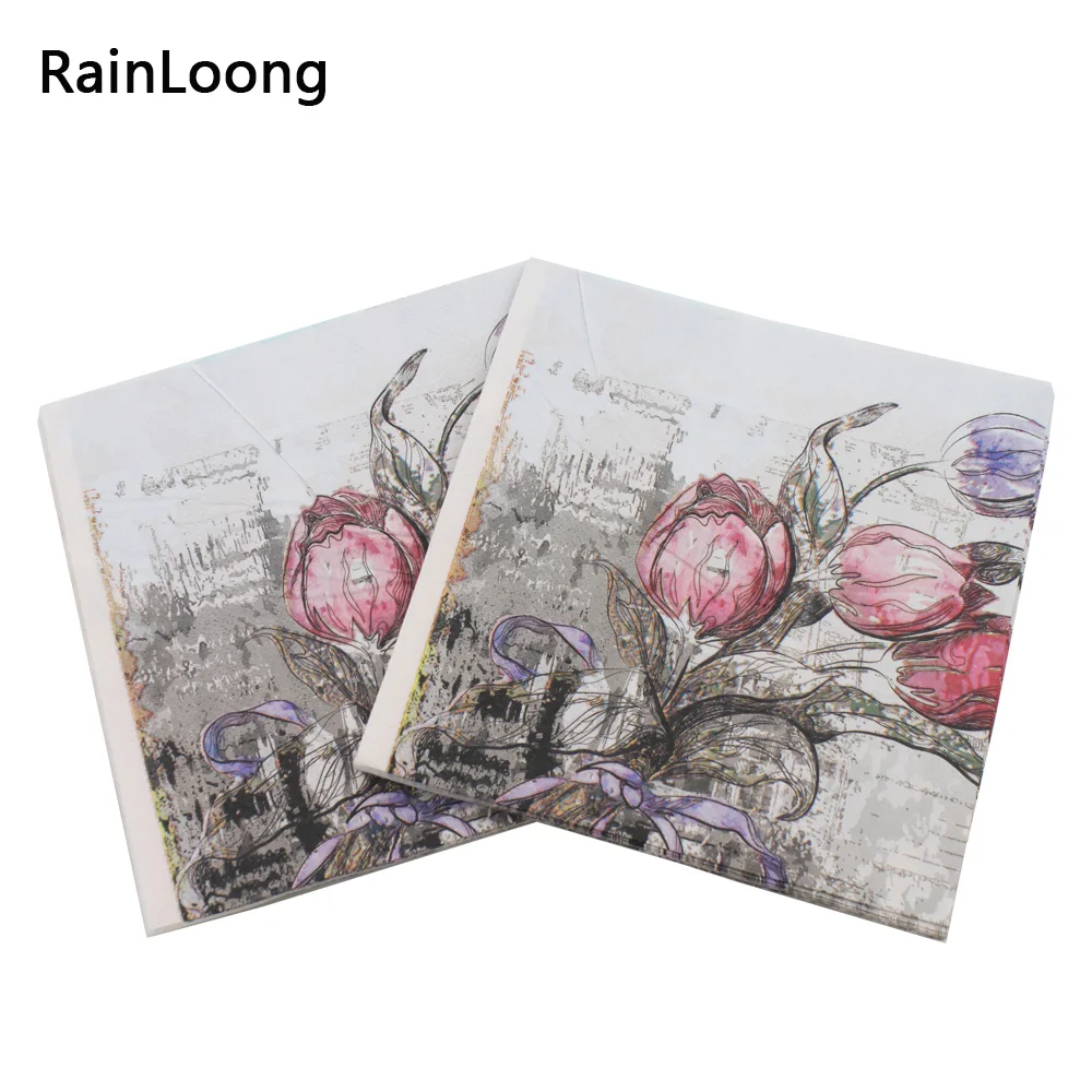 

[RainLoong] Rose Paper Napkins With Architecture Party Tissue Decoupage Napkins Decoration Serviettes 33*33cm 1pack/lot