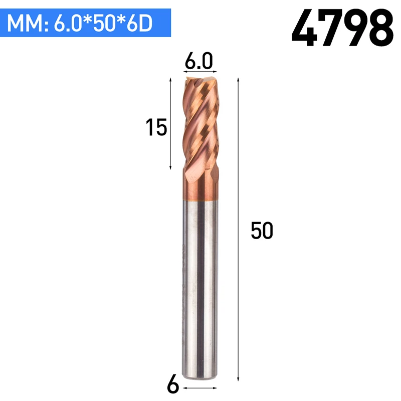 HUHAO 1 шт. Вольфрамовая сталь спиральный угол 35 град фреза сплав покрытие Фрезы HRC50 ЧПУ Инструмент 4 флейты Концевая мельница для металла - Длина режущей кромки: 4798