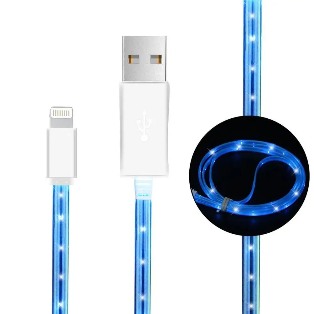 Светодиодный USB кабель флэш-светильник линия передачи данных зарядное устройство для мобильного телефона для iPhone 6 6S 7 8 XS samsung Xiaomi huawei Android type C разъем - Тип штекера: Blue