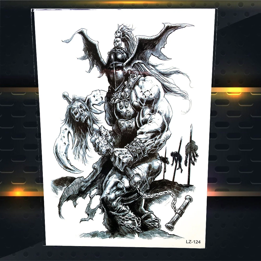 

Master of Beast Men Black Temporary Tattoo Stickers Women Body Arm Legs Art Fake Flash Tattoo Waterproof Tatoo Sparta Warriors