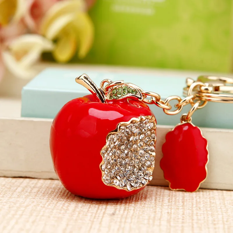 

Custom Cute Red Apple Crystal Key Chains Anime Keychain Boyfriend Gift Personalized Luxury Keychain Women Accessories