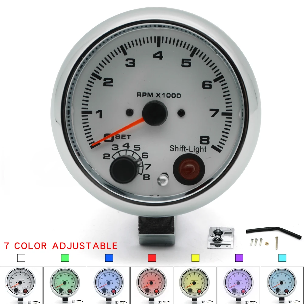 3.75" 95mm Electrical 7 Led Colors Tachometer RPM Gauge With Internal