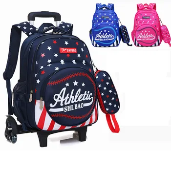 

2PCS/SET climb stairs luggage child fashion Pencil case cartoon school bag students rolling suitcase Kids travel backpack