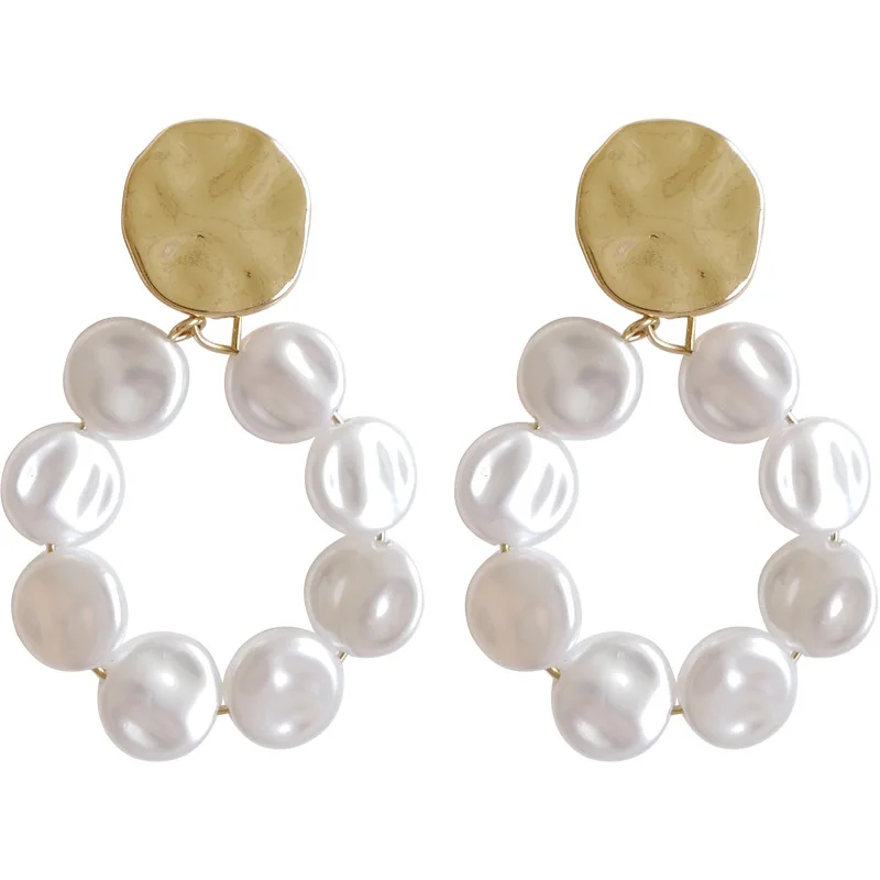 

Fashion Elegant Geometric Round Circel Imitation Pearls Clip Earrings Without Piercing For Women Wedding