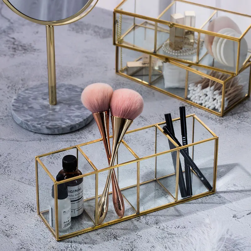 

Luxury Clear Glass Makeup Box Cosmetic Storage Box Makeup Brushes Organizer Pencil Lipstick Holder Makeup Tools Organizer Case