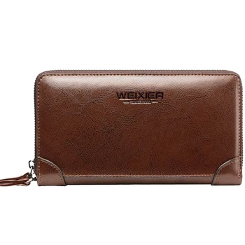 

WEIXIER Long Wallet Men Double Zipper Coin Pocket Purse Men Wallets Casual Business Card Holder Vintage Large Wallet Male Clut
