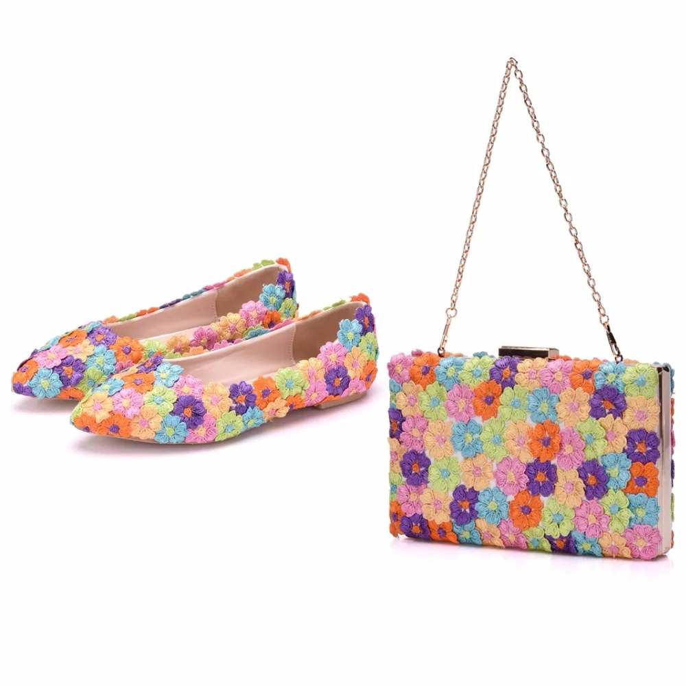 Crystal Queen Multicolor Flower Shining Crystal Womens Flat Wedding