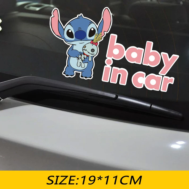 

19*11cm Warning Car Sticker Caring Stitch BABY IN CAR Sticker Lovely Car Styling Decoration Vinyl Decal Auto Window Sticker