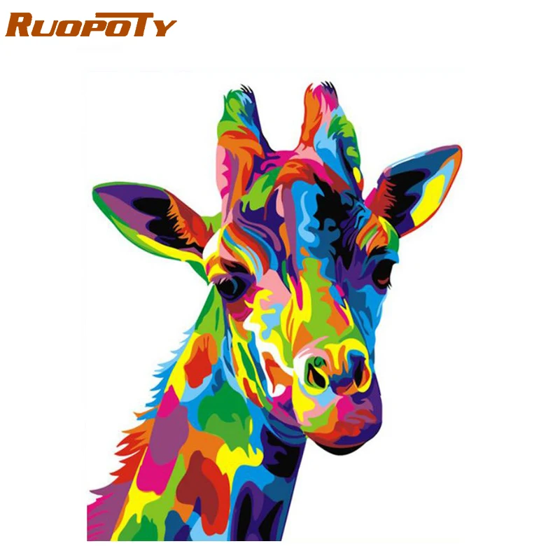 Рамка RUOPOTY, разноцветный олень, сделай сам, краска по номерам, каллиграфия, краска, акриловая краска по номерам для домашнего декора, 40x50 см, произведение искусства