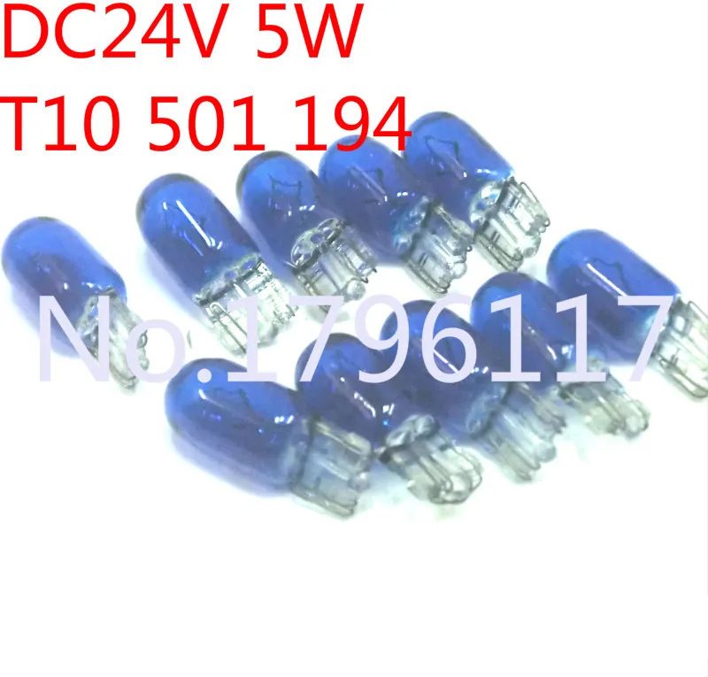 10Pcs DC24V 5W T10 501 194 W5W Side Marker light Blue Glass Bulb Car