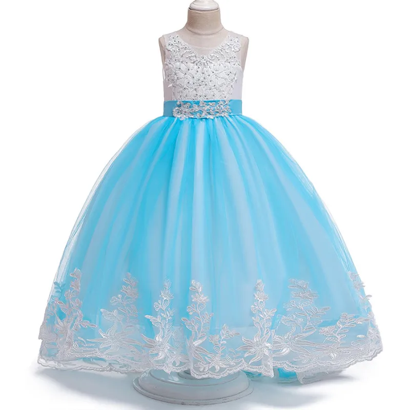 Новое летнее платье для девочек; стильная Высококачественная детская одежда; платье принцессы; праздничное платье без рукавов с бисером - Цвет: blue