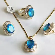 Африканские бусы комплект украшений из натурального синий драгоценный камень Ladys Цепочки и ожерелья Кольцо Серьги Американский Размер 8 набор кварцевые изысканные свадебные широкий королева