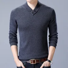 Плюс размер 3XL мужские облегающие v-образным вырезом однотонные зимние свитера 79