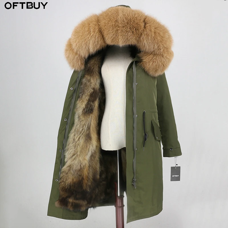 Пальто с натуральным мехом, бренд X-long Parka, водонепроницаемая ткань, верхняя одежда, зимняя куртка для женщин, натуральный Лисий мех, капюшон, подкладка из лисьего меха, отстегивается