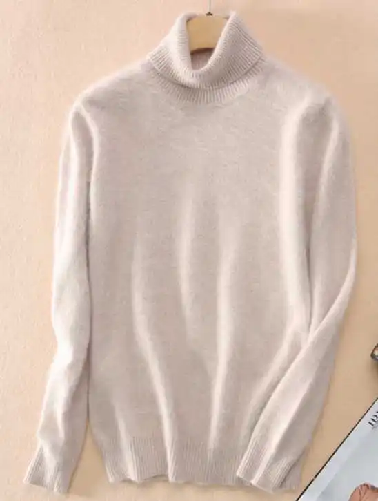 

2019 Autumn Winter Mink Turtleneck Knitted Sweater Women Thick Pullover Female Solid Color Slim Soft Warm Mink Cashmere Sweater