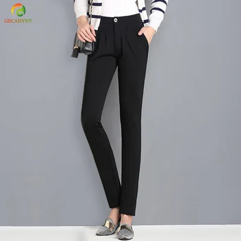 

Spring Autumn New Fashion Women Pencil Pants Casual Elastic Waist Skinny Trousers Plus Size Black Buttons Stretch Pencil Pants