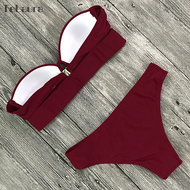 TeLaura 2018 Sexy Bikini traje de baño mujeres traje de baño Push Up vendaje Bikini conjunto ahuecado playa Biquini traje de baño femenino
