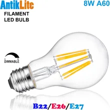 60W Equal Medium Screw (ES) Base/Bayonet Cap (BC) B22 Standard Pear Shaped A60/A19 E27/E26 LED Filament Edison Light Bulb 8W