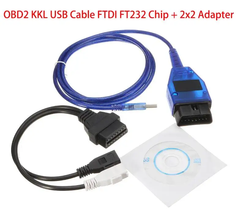 VAG USB COM Кабель kkl Vag kkl 4091 FTDI чип интерфейс+ 2x2 кабель адаптера OBD2 USB кабель сканер для VAG серии автомобиля - Цвет: kkl with 2x2pincable