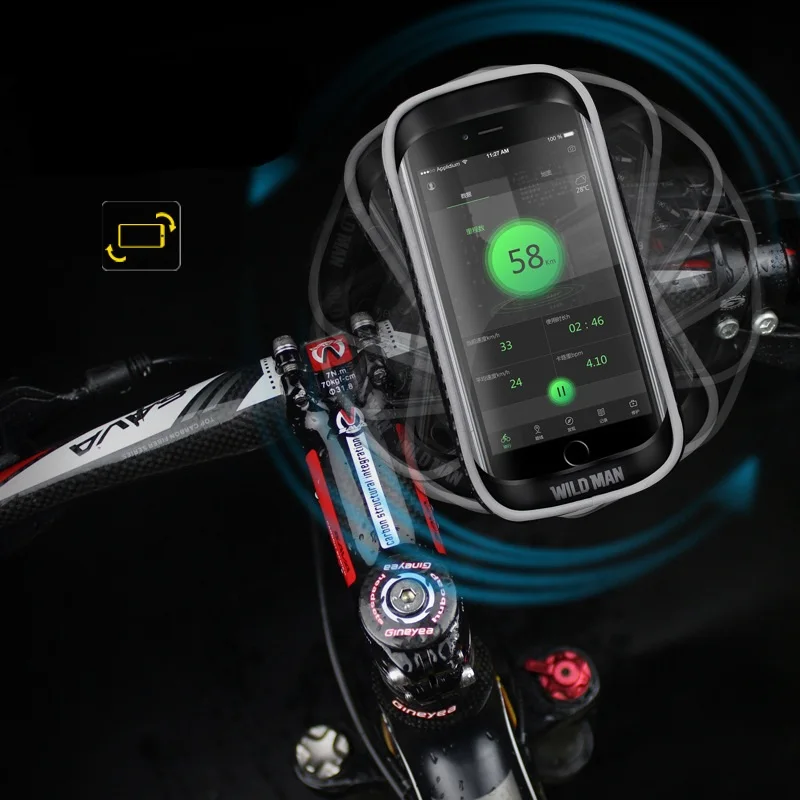 

WILD MAN Bicycle 360° Rotate Handlebar Bags Rainproof TPU Touch Screen Cell Phone Holder Bike Bicycle Phone MTB Frame Pouch Bag