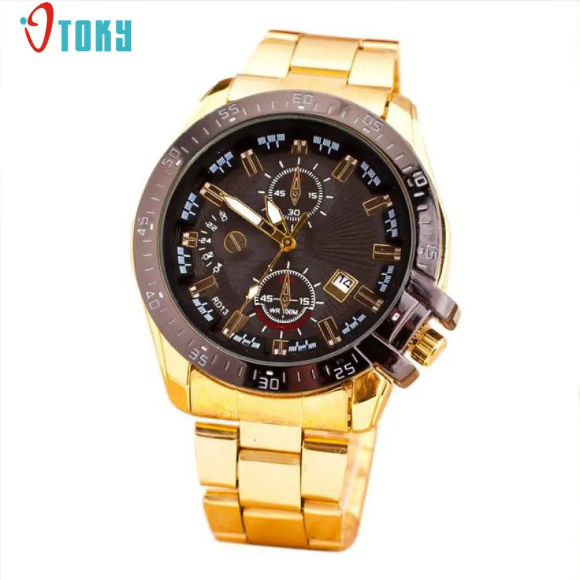 

Fashion Luxury Stainless Steel Quartz Wrist Watch Shining Men Watches Gold Black Bezel Clocks Creative May05