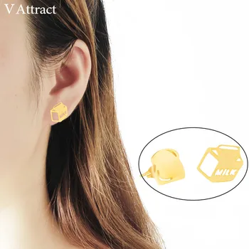 

V Attract 10pairs/lot 2018 Minimalist Jewelry Orecchini Donna Food Bread Slice and Milk Breakfast Stud Earrings Femme