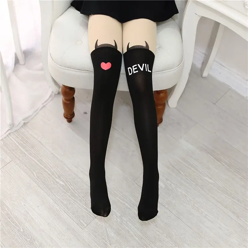 Children Girls Cute Mickey Pantyhose Tight Cartoon Kitty Cat Bunny Fake Tattoo Velvet Stockings