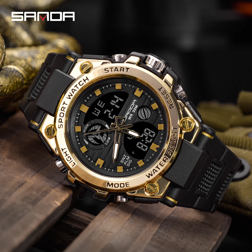 SANDA 2019 New G Style Sports Men's Watch Military Quartz Watch Men's Waterproof S Vibrating Digita