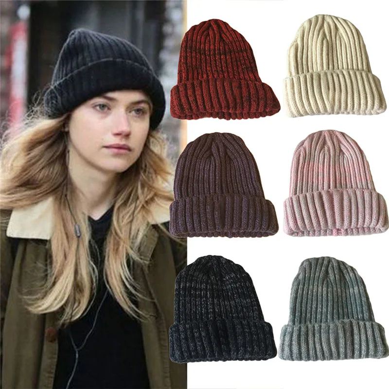 2017 Wool Knit Beanies Caps Winter font b Women s b font Hats Female Bonnet Cap