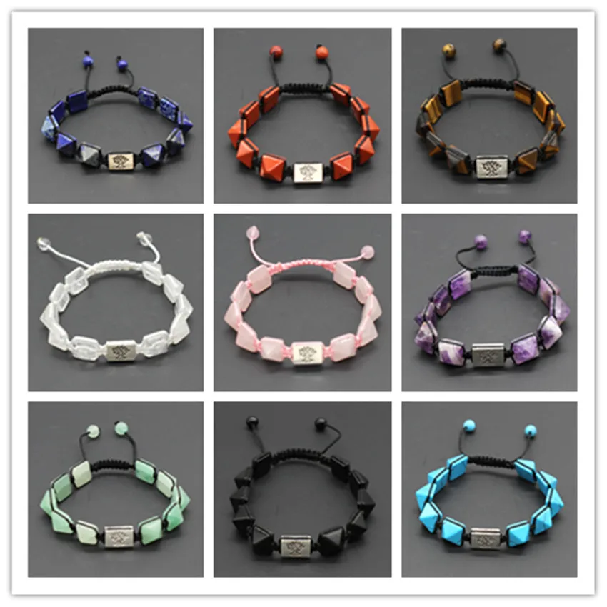 

Kraft-beads Silver Plated Tree of Life Connect Pyramid Rose Pink Quartz Bracelet Black Agates Jewelry