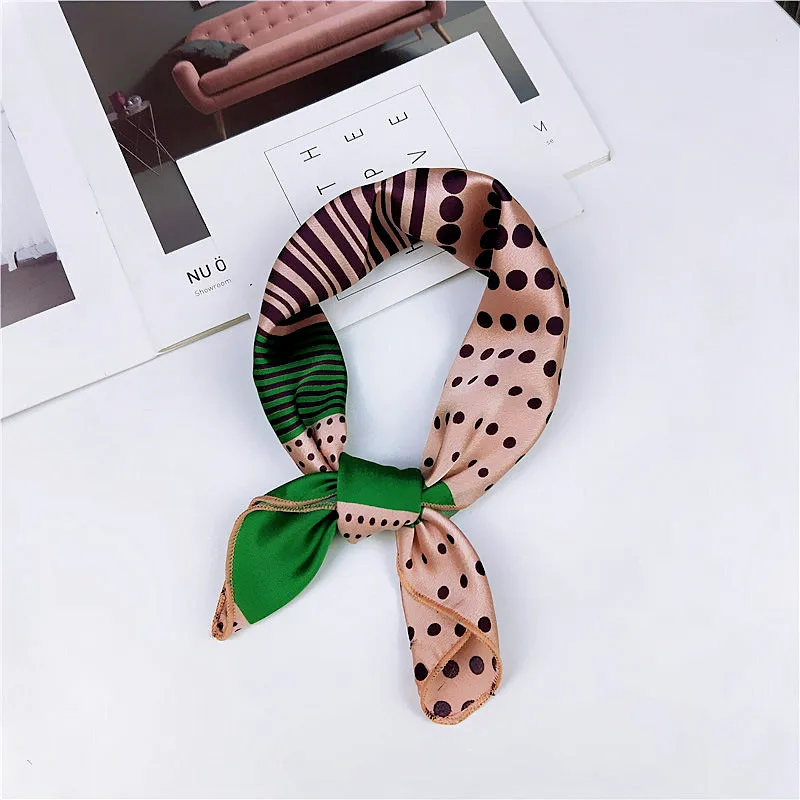 fashion Square Scarf Hair Tie Band Party Women Elegant Small Vintage Skinny Retro Head Neck Silk Satin Scarf, square scarves - Цвет: 3