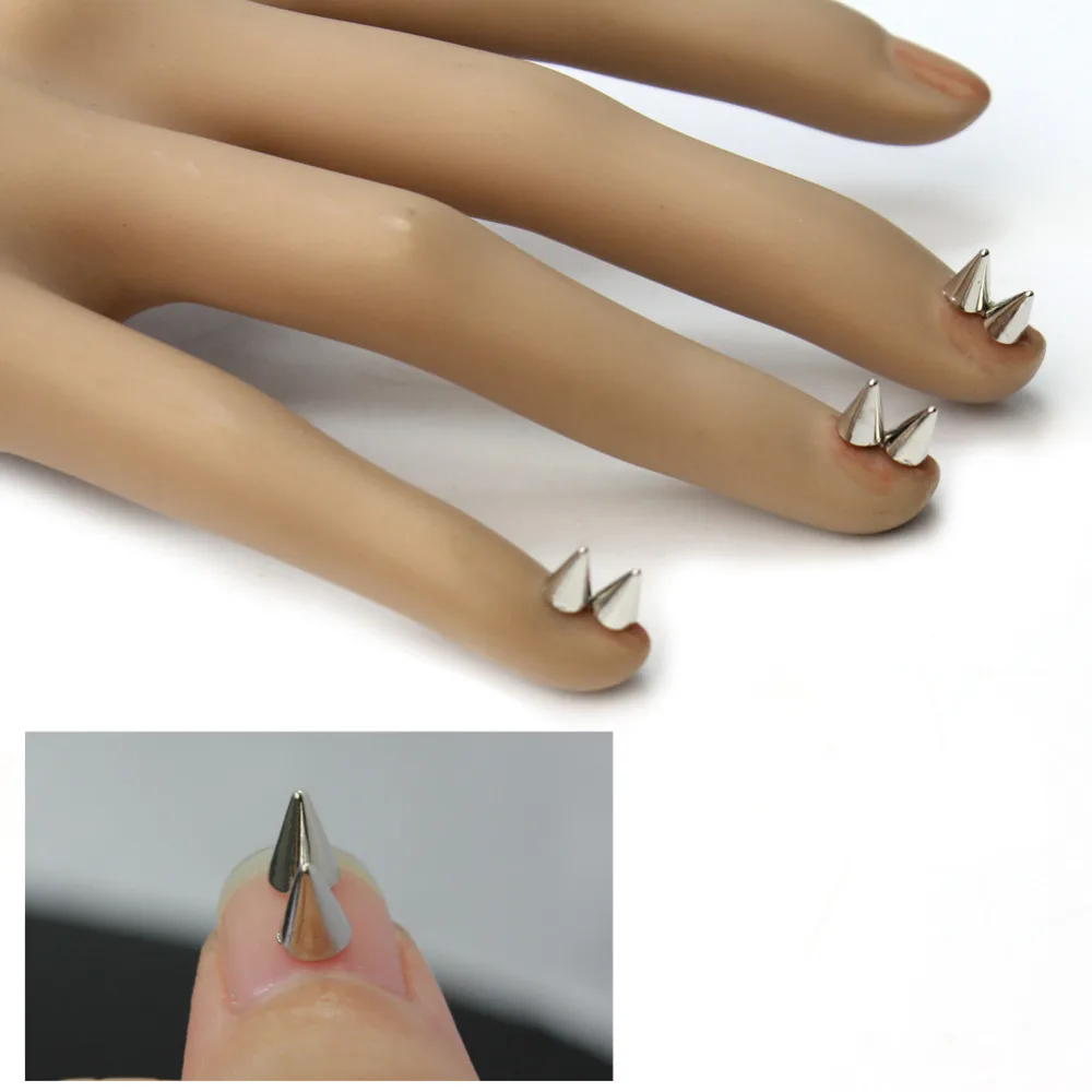 100 шт Металлические конусные шипы для дизайна ногтей в стиле панк, шипы, шипованные украшения, очаровательные 3D DIY крошечные заклепки для украшения ногтей, 3 цвета