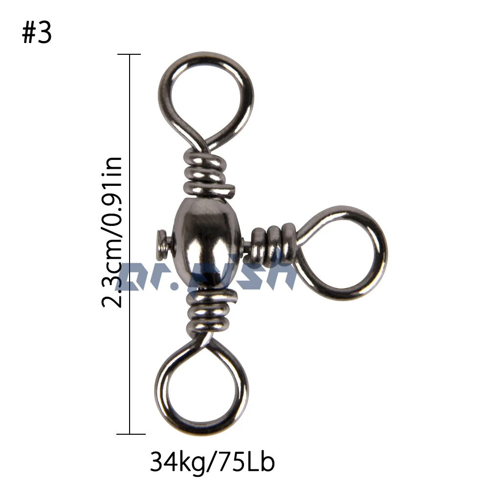 50 шт. TThree Way Cross-Line Barrel Swivels 3 Way T-Turn Swivels Crossline Swivels Rig рыболовный шариковый подшипник аксессуары снасти - Цвет: 34kg(75Lb)-50pcs