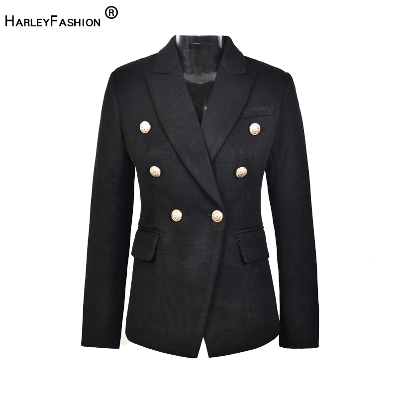 HarleyFashion European Casual Slim fitness Metal Gold Button Jacket White Black Khaki Colors Female Blazer