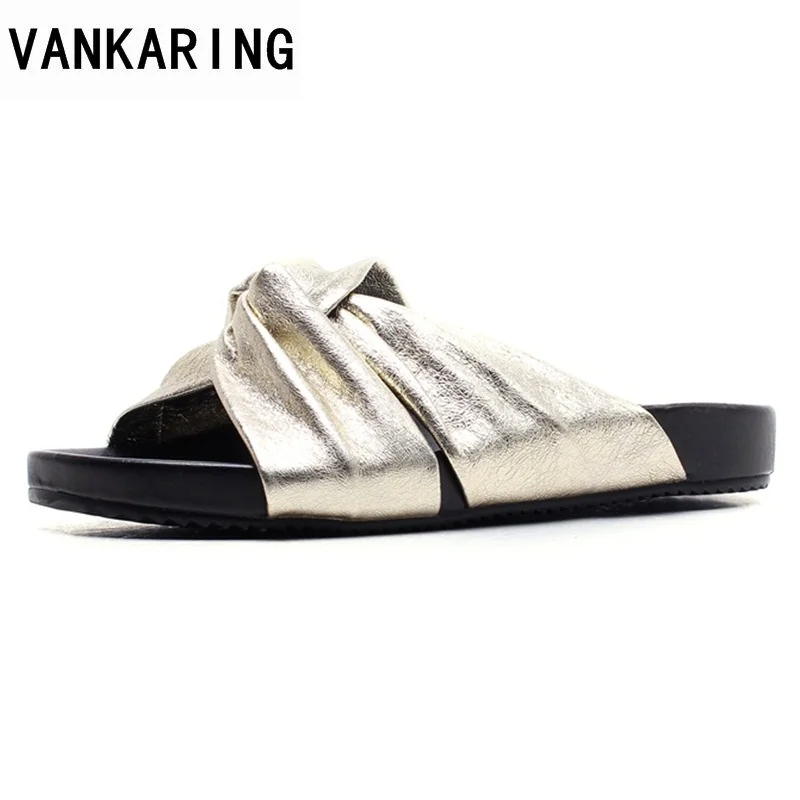 

VANKARING summer ladies shoes genuine leather women sandals open toe flats gold gladiator shoes brand fashion casual date shoes