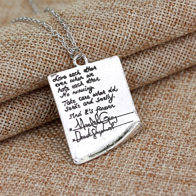 

Greys Anatomy Quote Grey Letter Necklace Inspired Meredith & Derek Post It Pendant Necklace For Women Men Fans Retro Jewelry