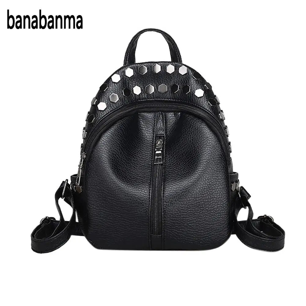 

Banabanma Stylish Woman Backpack Unique Rivet Advanced PU Material Smooth Zipper Easy to Match Student Girls Women Backpack ZK30
