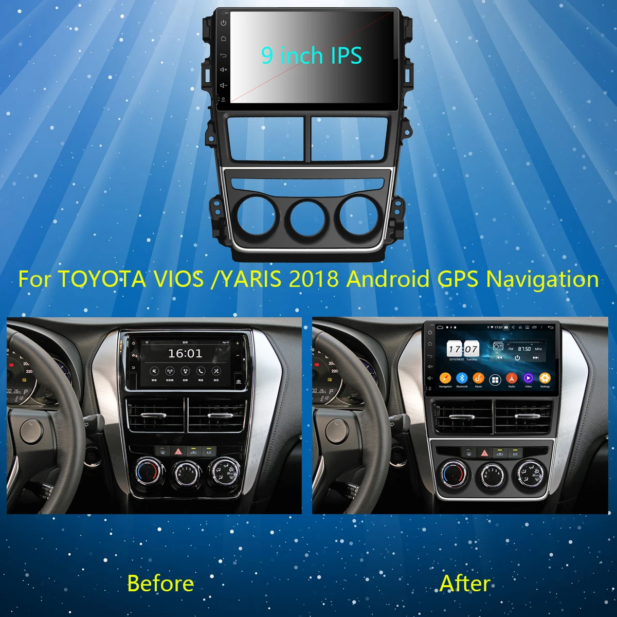 Top 9" IPS 8Core 4G+64G Android 9.0 Car DVD Multimedia Player GPS Radio For Toyota Yaris Vios 2017 2018 2019 DSP CarPlay Parrot BT 2